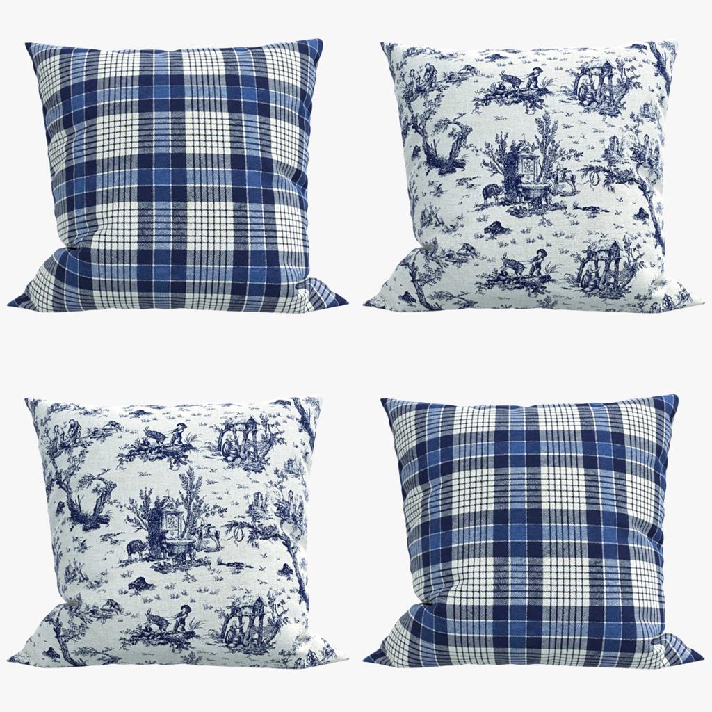 Kit 4 Capas de Almofadas Toile de Joule Linho Azul 40x40cm