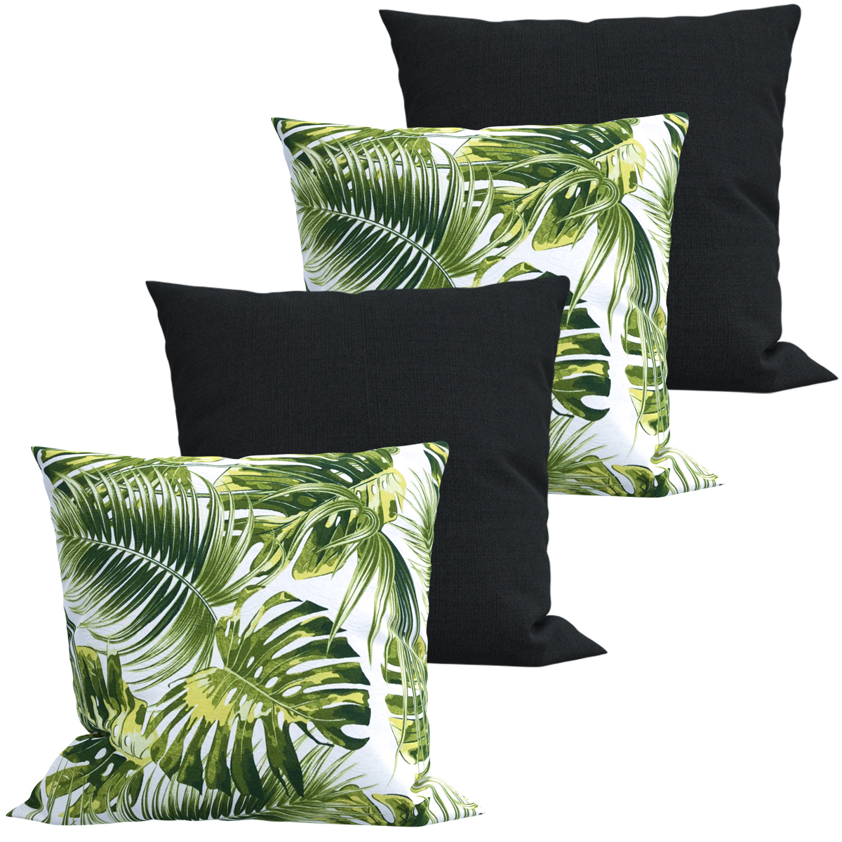 Kit 4 Capas de Almofadas Estampadas Folhagens Verde e Preto