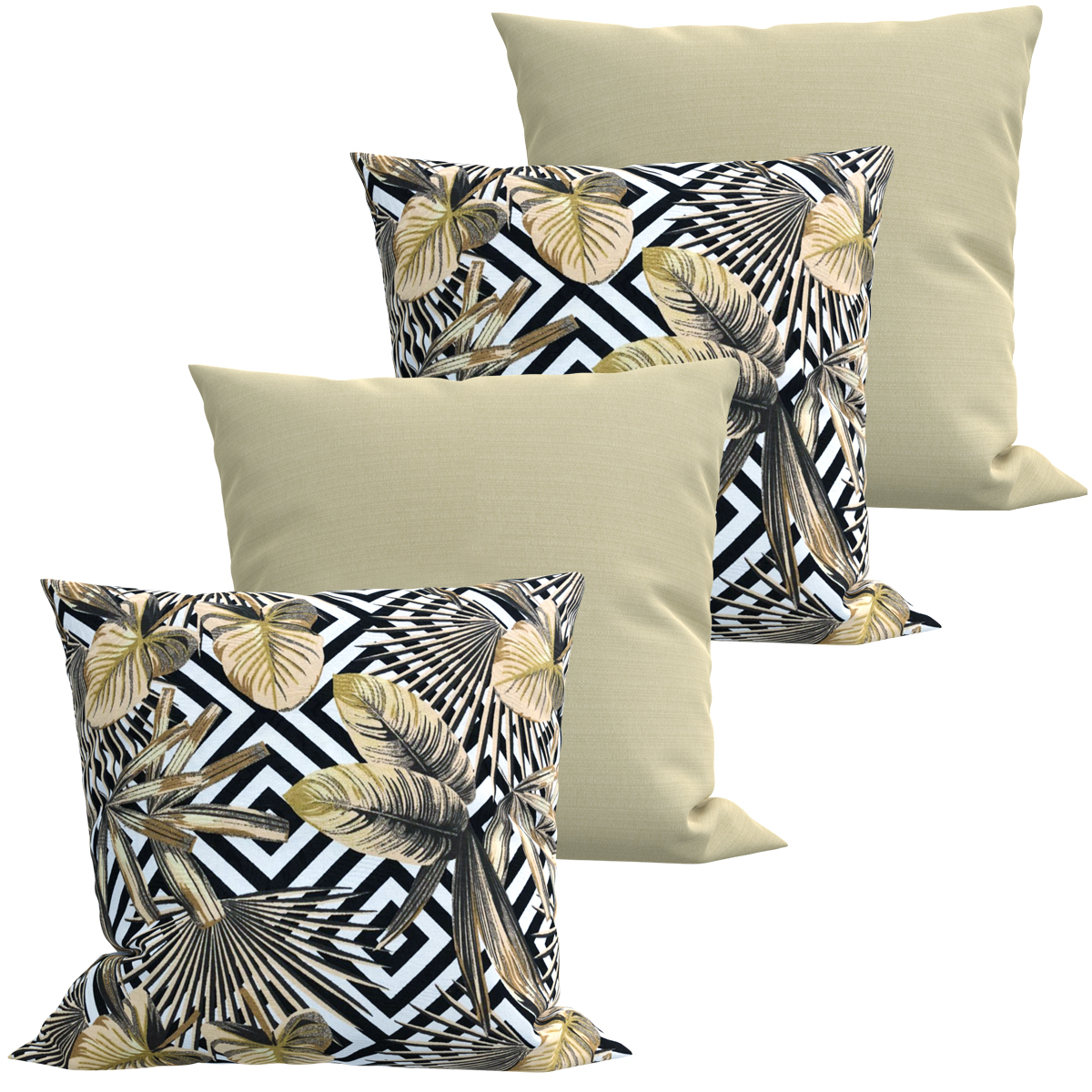 Kit 4 Capas de Almofadas Folhas Secas e Geométrico