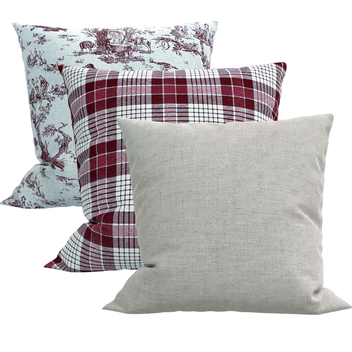 Kit 3 Capas para Almofada Decorativa em Linho Estampado Marsala 40x40cm