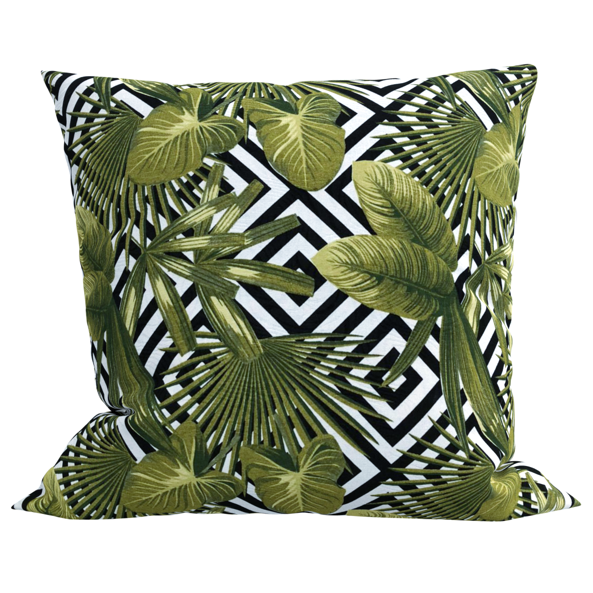 Almofada Estampada Folhagens e Geométrico Preto