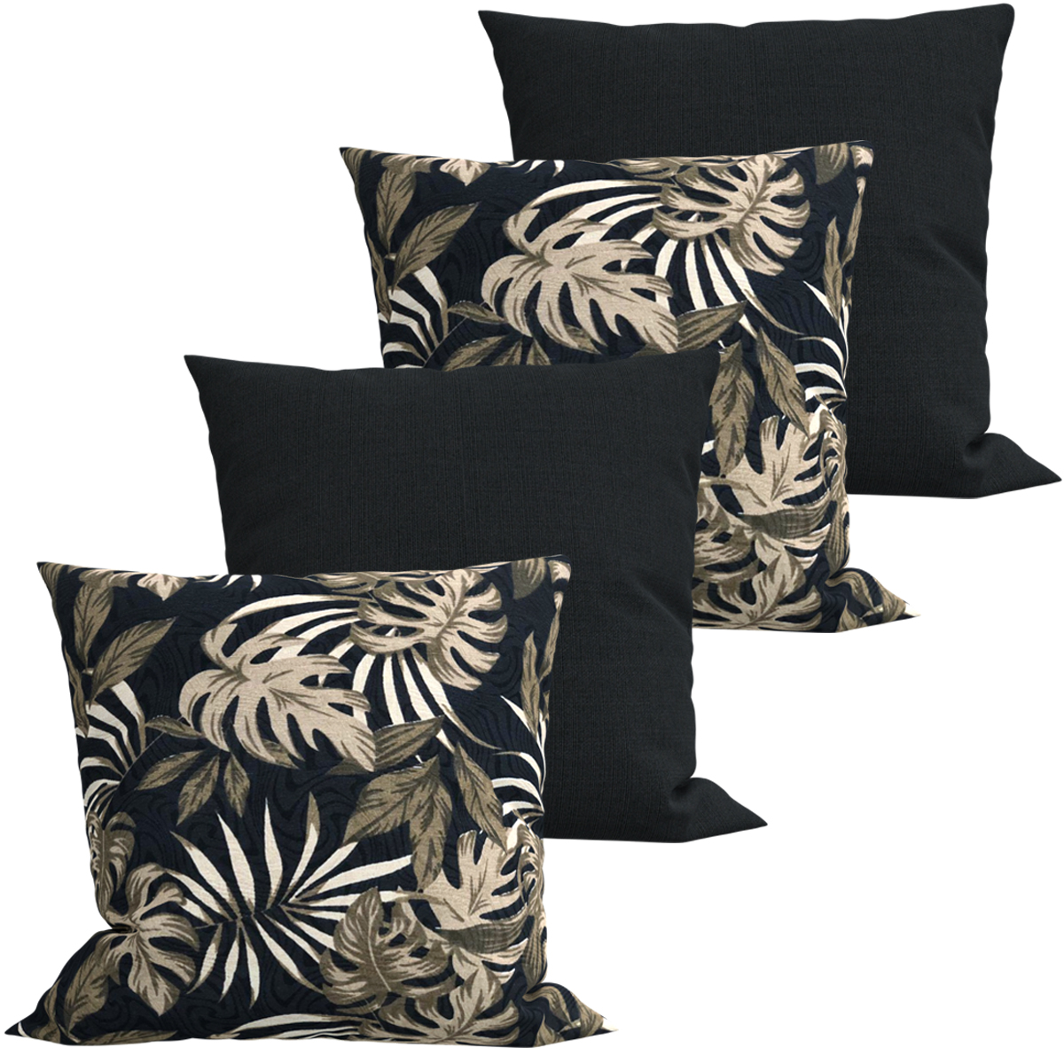 Kit 4 Capas de Almofadas Jacquard Costela de Adão Preto