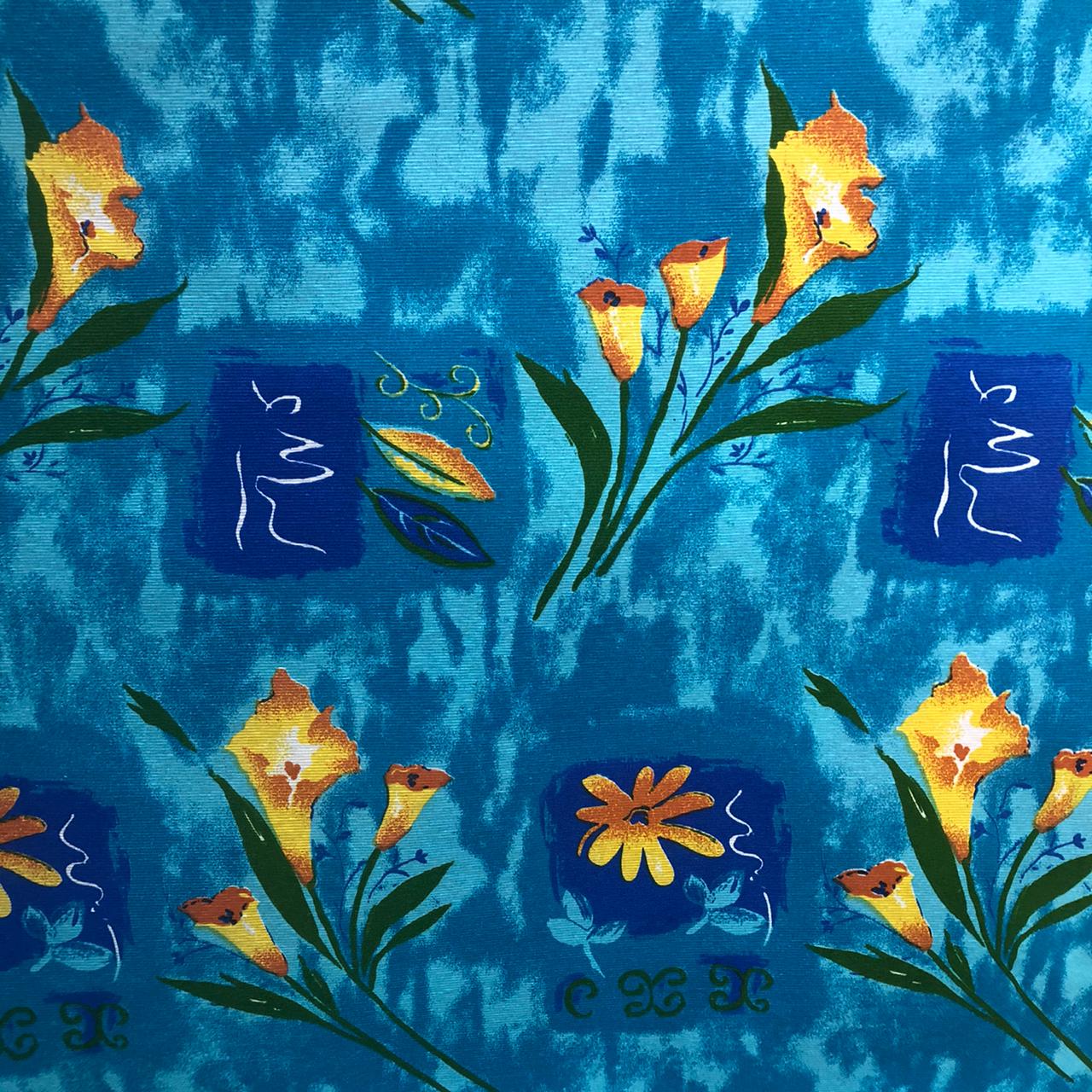 Toalha De Mesa Redonda Copo De Leite Fundo Azul 4 Lugares