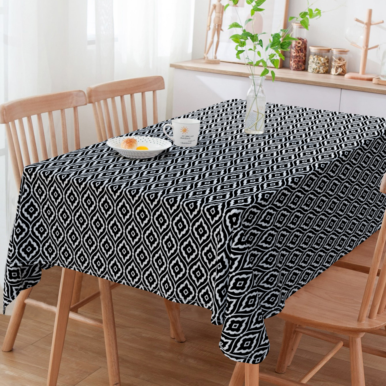 Toalha De Mesa Quadrada Estampada Geométrico Preto 4 Lugares