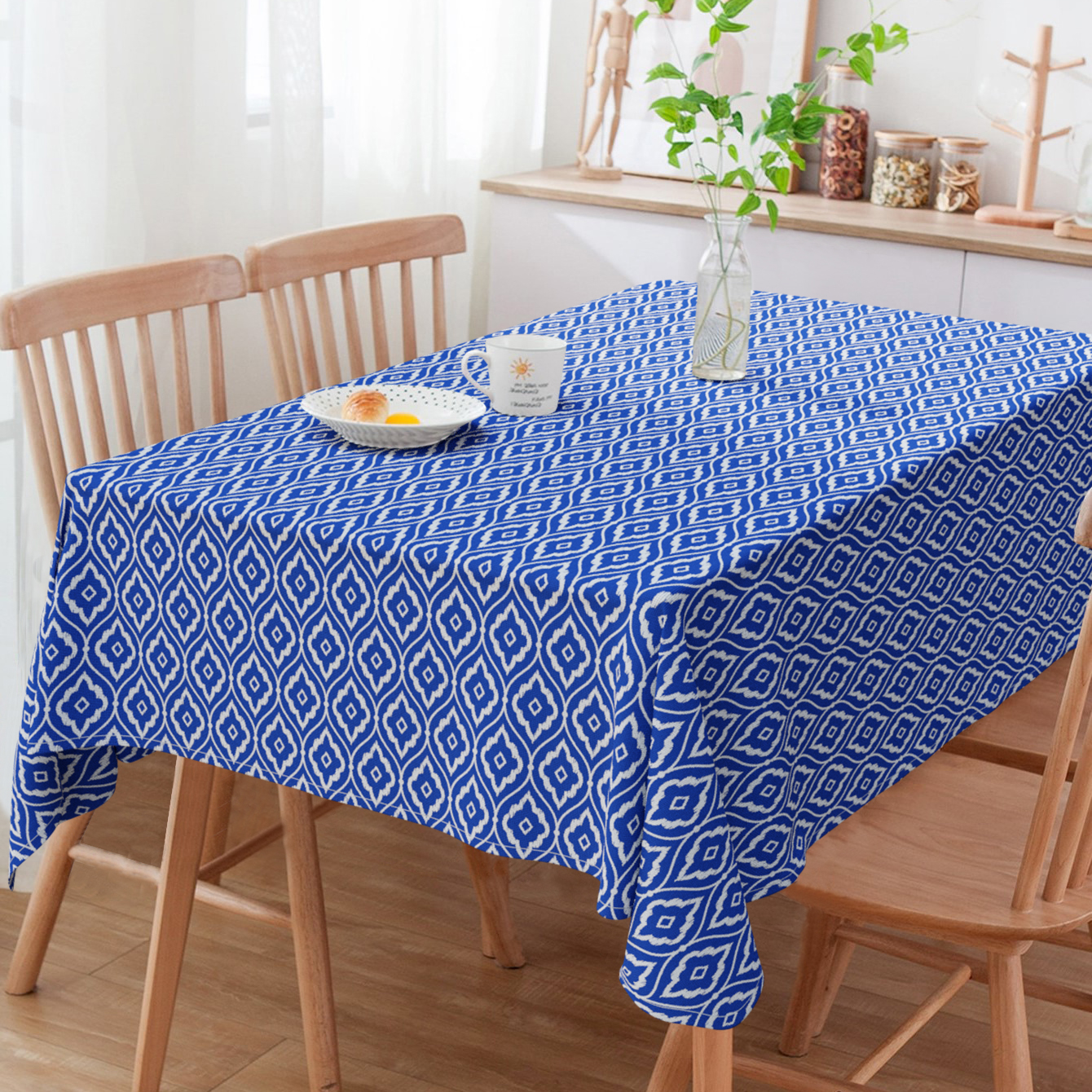 Toalha De Mesa Quadrada Estampada Geométrico Azul 4 Lugares