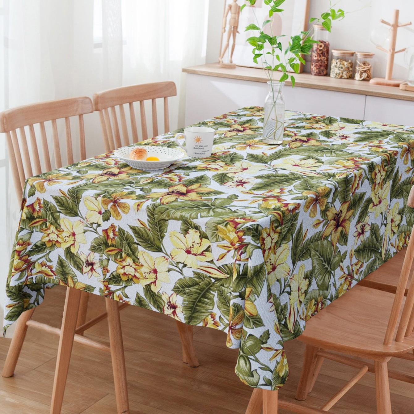 Toalha De Mesa Retangular Floral Amarelo 3m x 1.40m