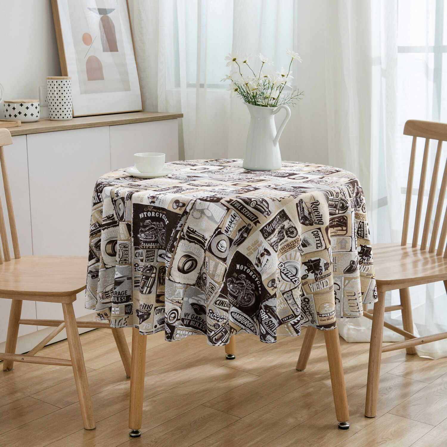 Toalha De Mesa Redonda Retro Marrom 4 Lugares