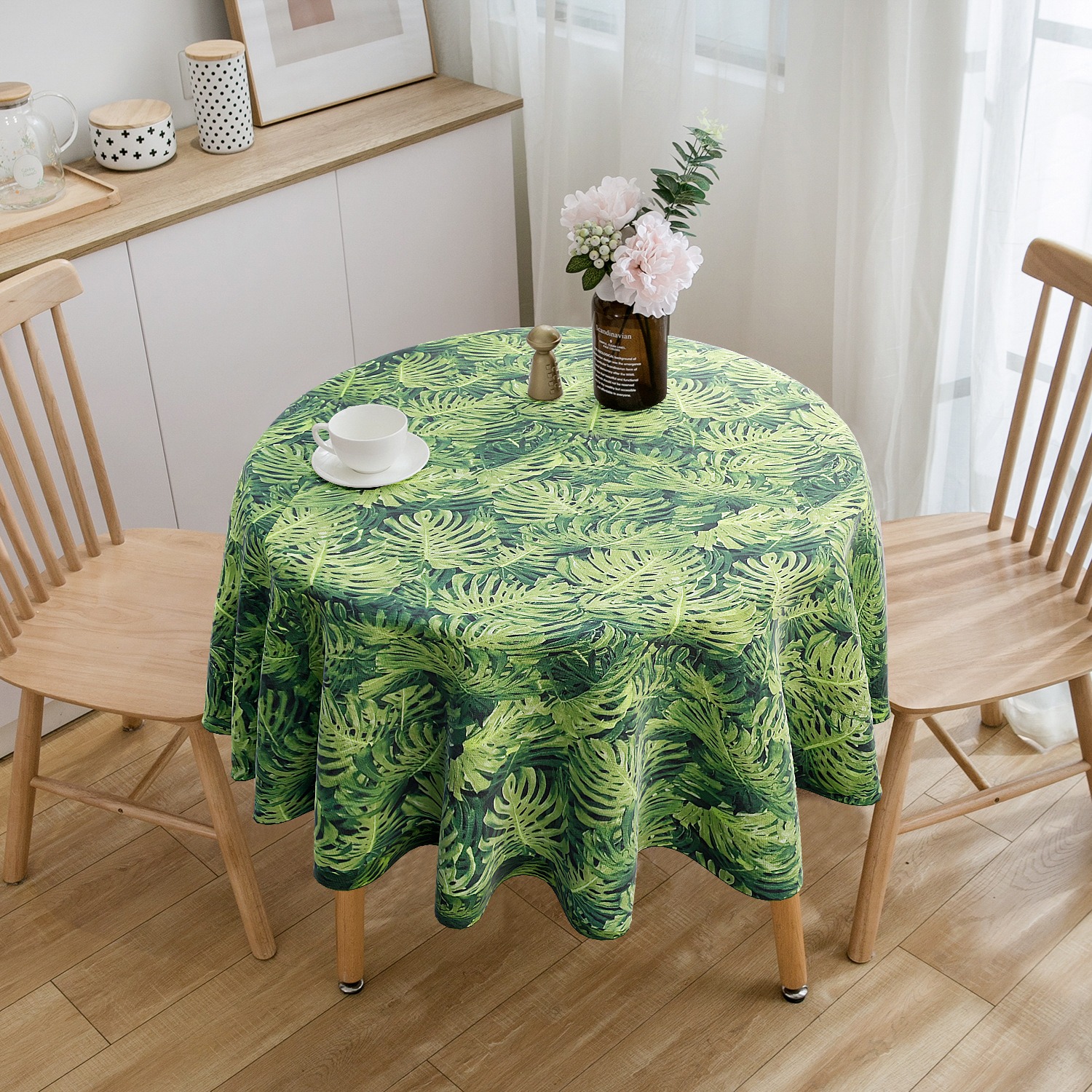 Toalha De Mesa Redonda Costela De Adão Verde 4 Lugares