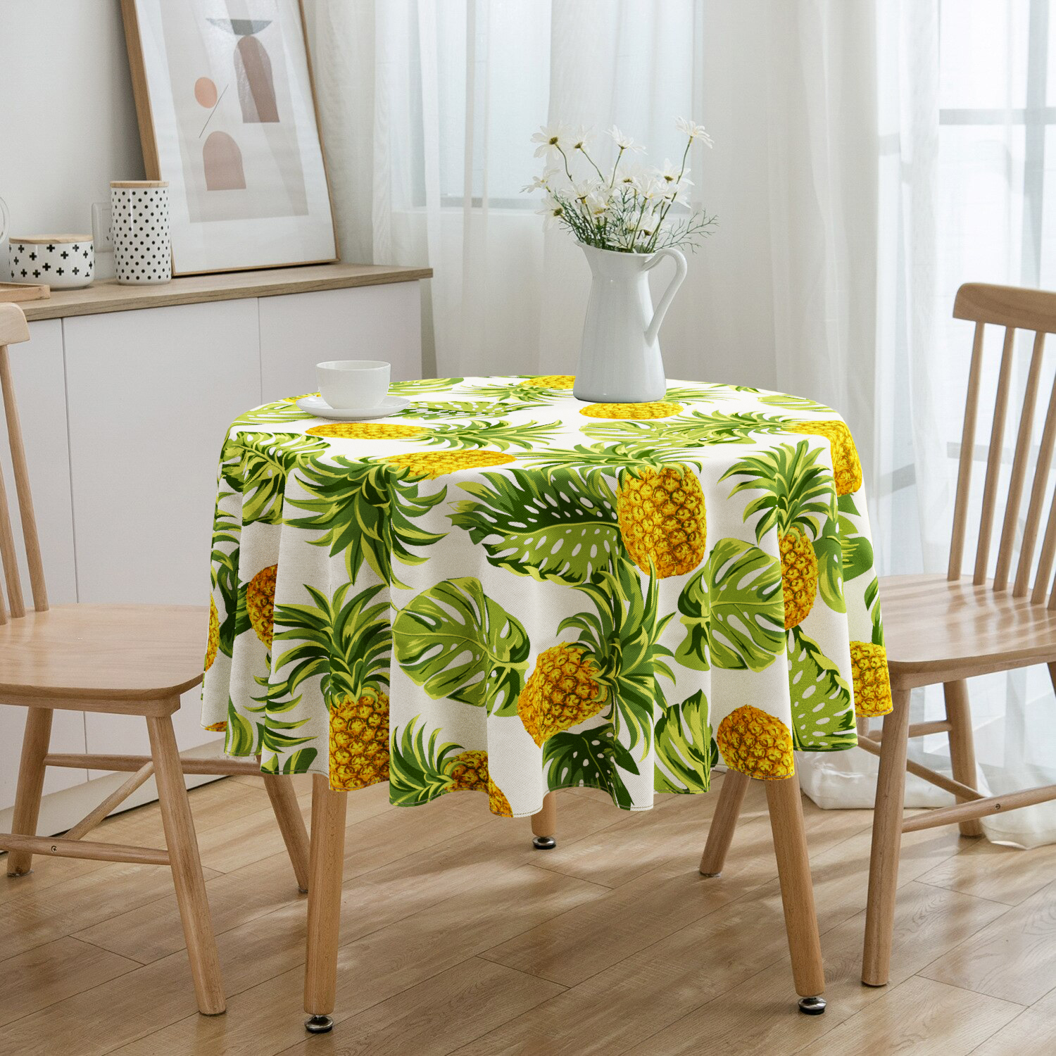 Toalha De Mesa Redonda Abacaxi Bege 4 Lugares