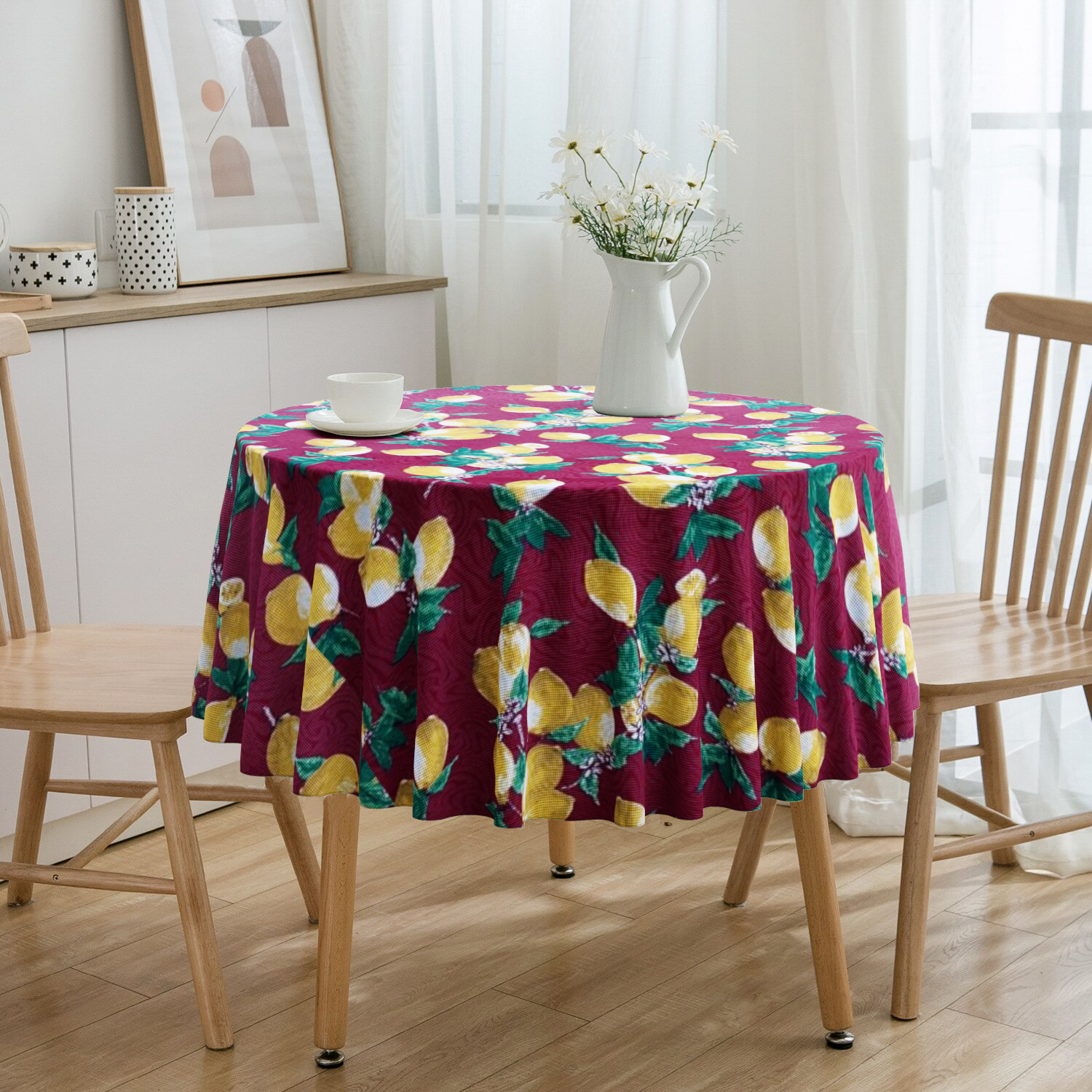 Toalha De Mesa Redonda Limão Siciliano Terracota 4 Lugares