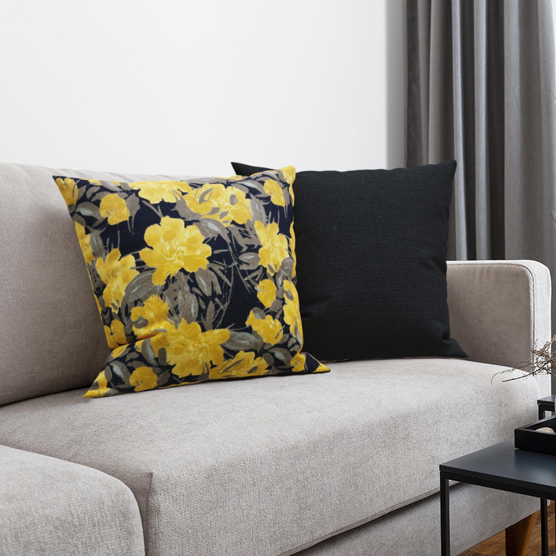 2 Capas De Almofadas Estampada Floral Amarelo E Preto