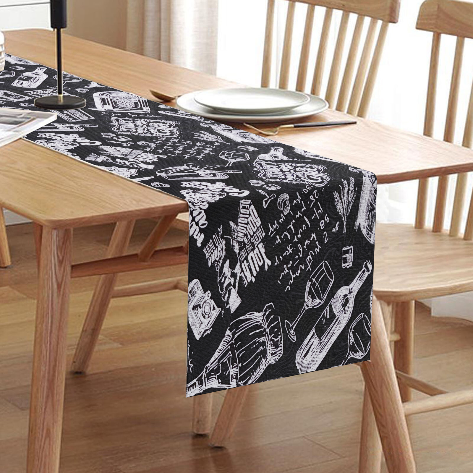 Caminho De Mesa Estampado Bar Preto 040cm X 180cm