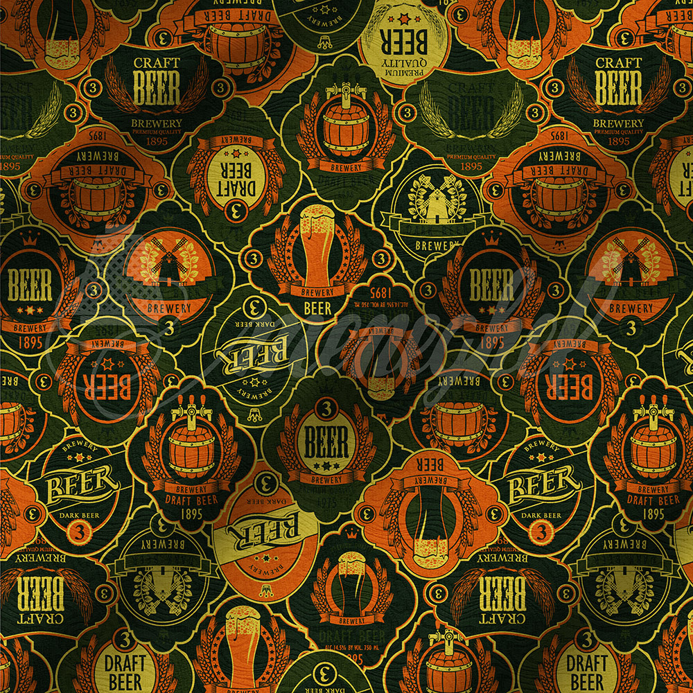 Tecido para Decoração Jacquard Estampado Beer Laranja e Preto