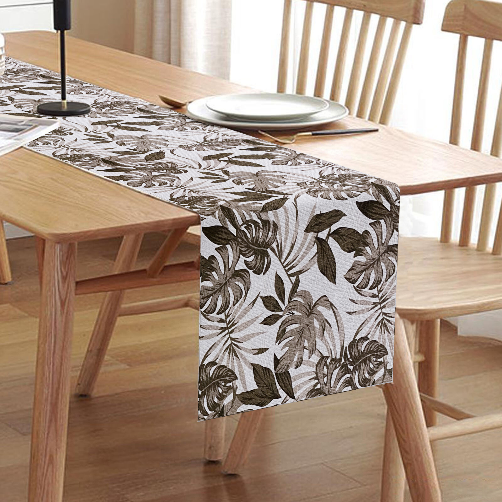 Caminho De Mesa Estampado Costela de Adão Bege 0.40m X 1.40m