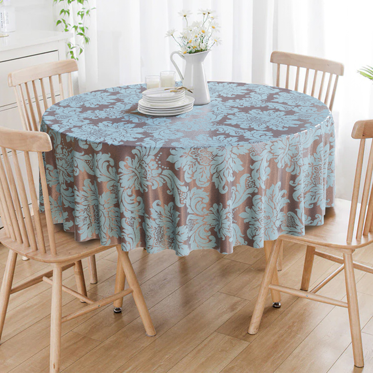 Toalha De Mesa Redonda Tiffany e Marrom 8 Lugares