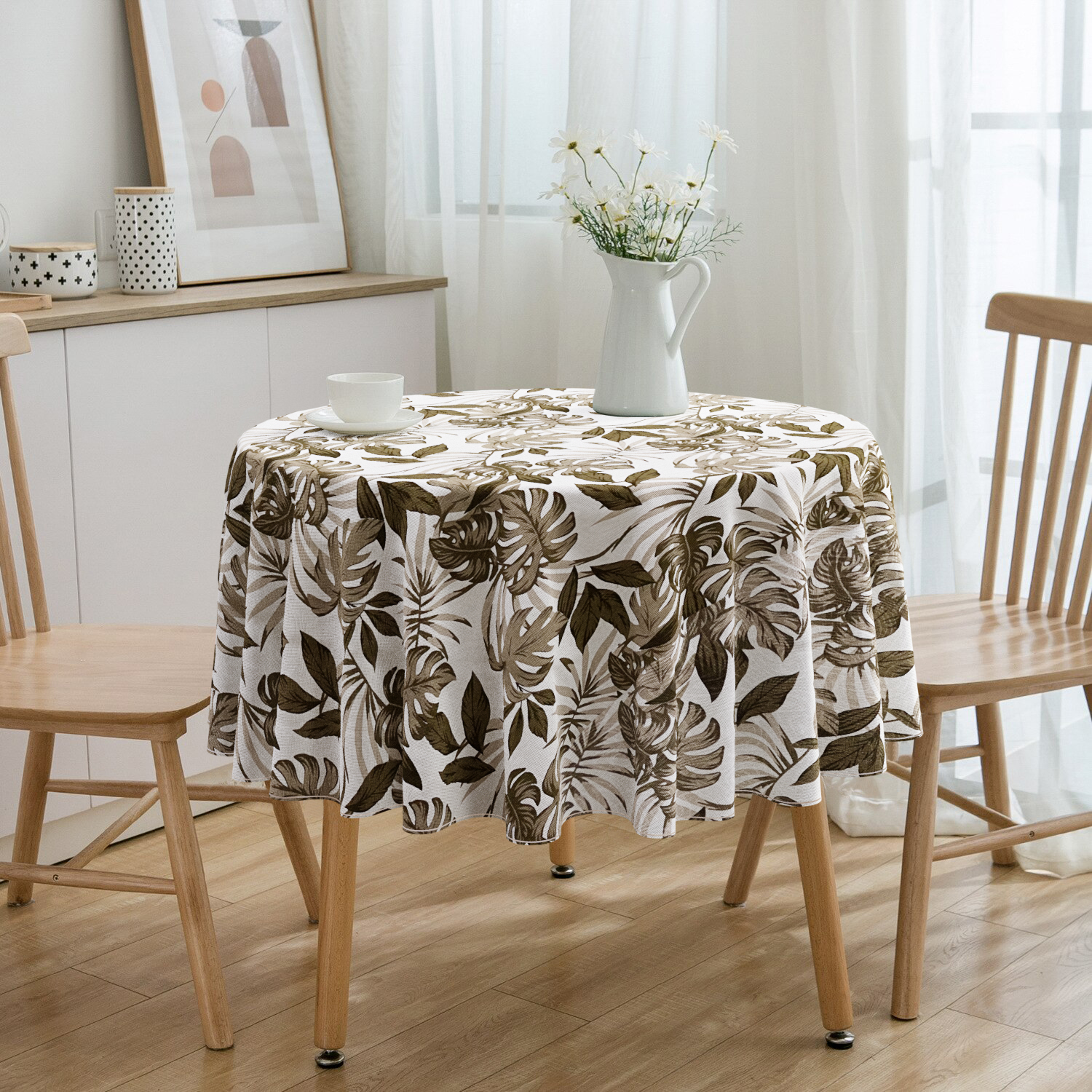 Toalha De Mesa Redonda Costela de Adão Bege 4 Lugares