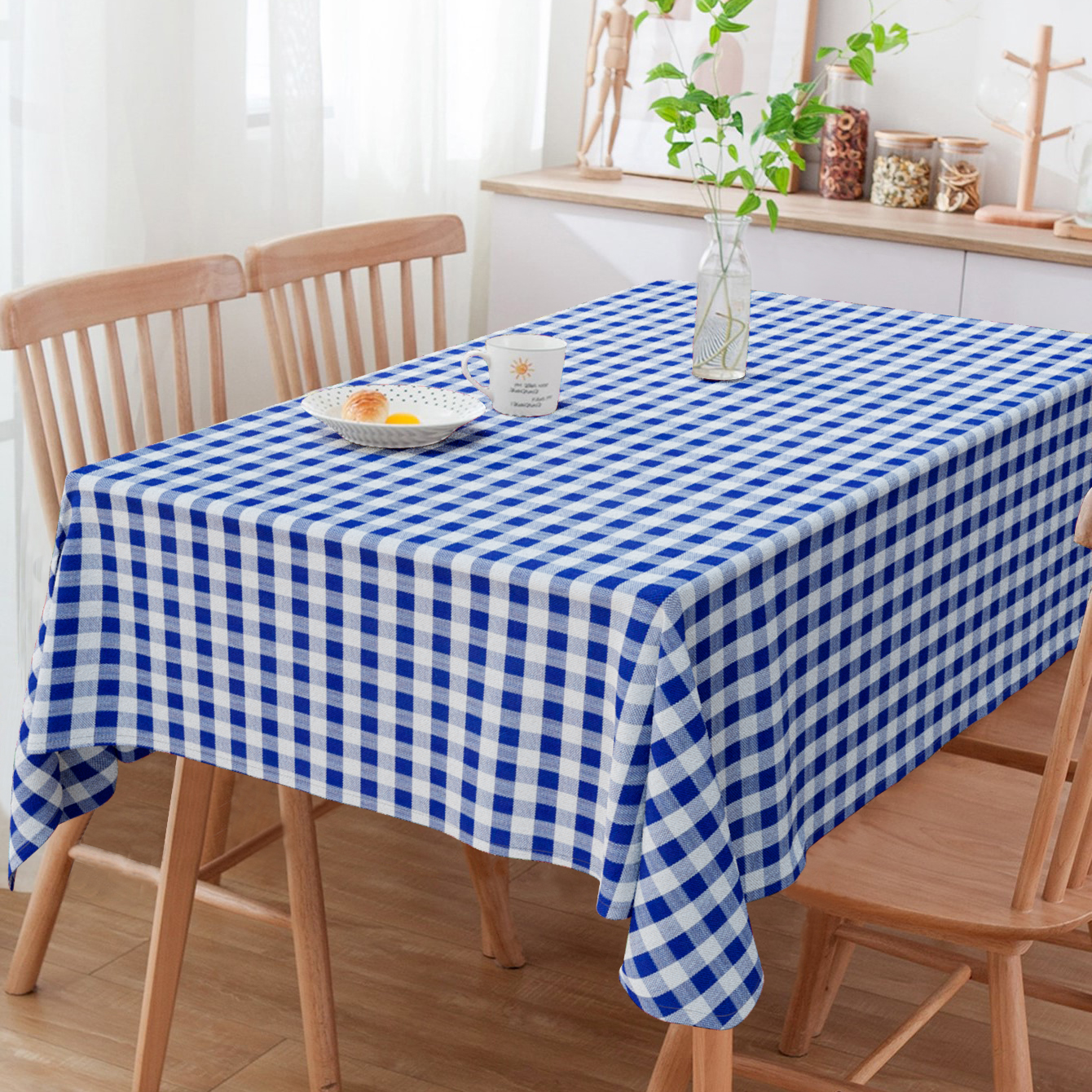 Toalha de Mesa Xadrez Azul e Branco Retangular 6 Lugares