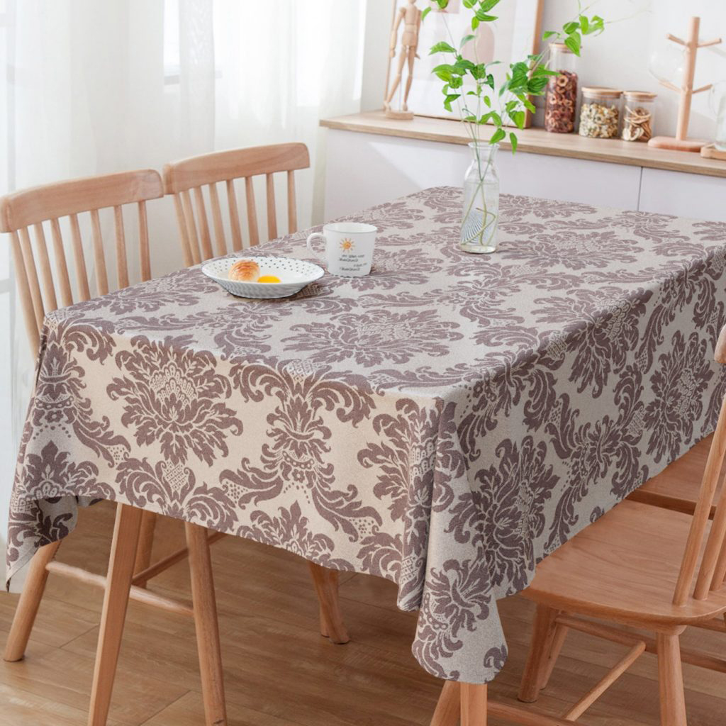 Toalha De Mesa Retangular 6 Lugares Medalhão Marrom E Dourado