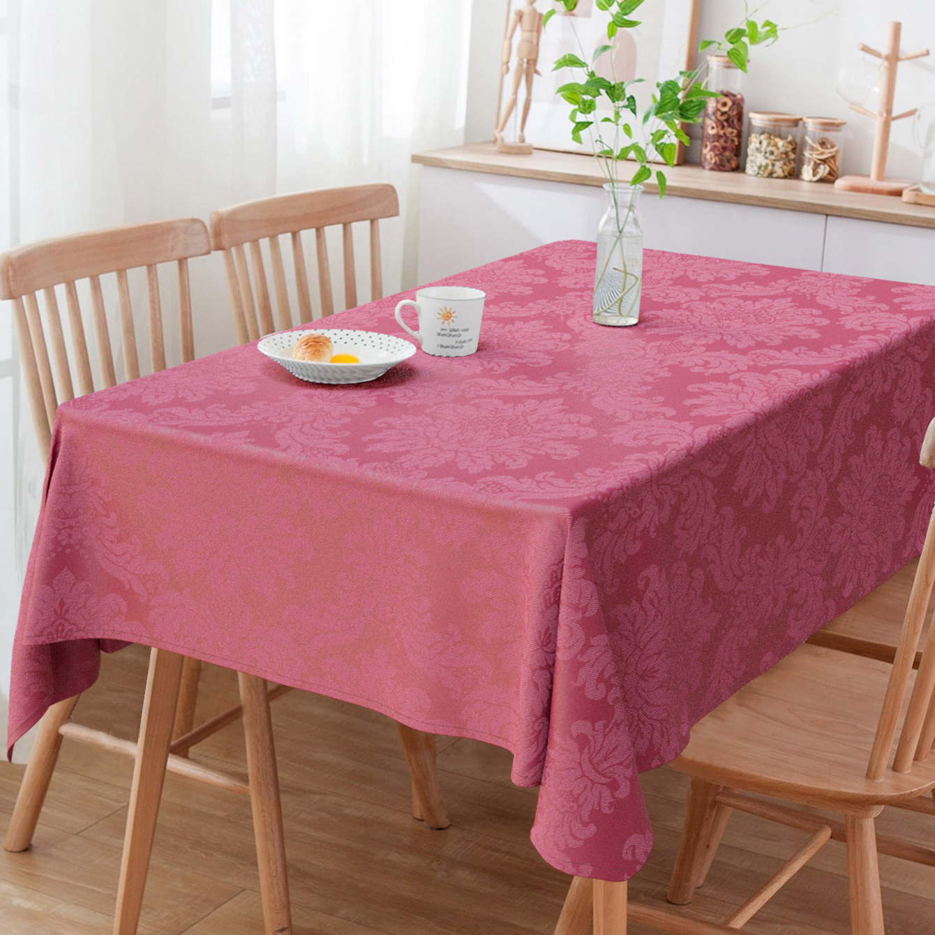 Toalha De Mesa Retangular 6 Lugares Medalhão Marsala