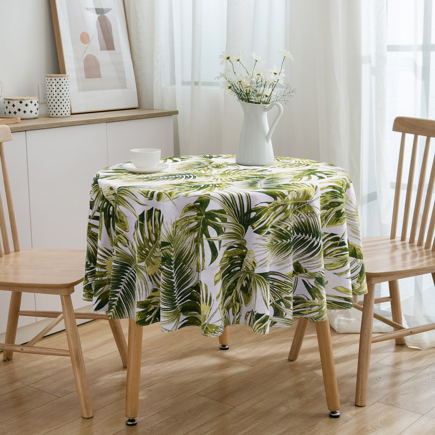 Toalha De Mesa Redonda Estampada Folhagens 4 Lugares