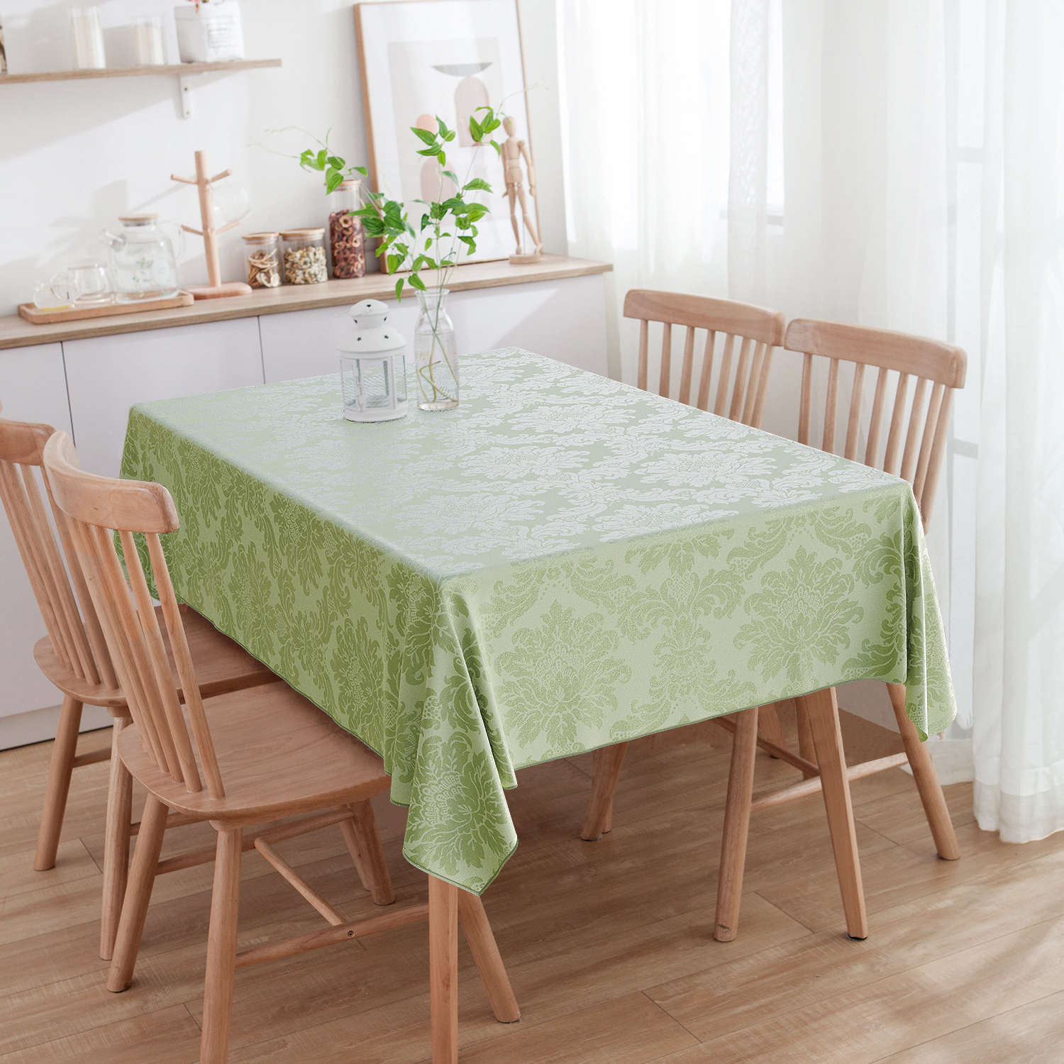 Toalha de Mesa Quadrada Jacquard Verde Pistache Medalhão 2.20m x 2.20m