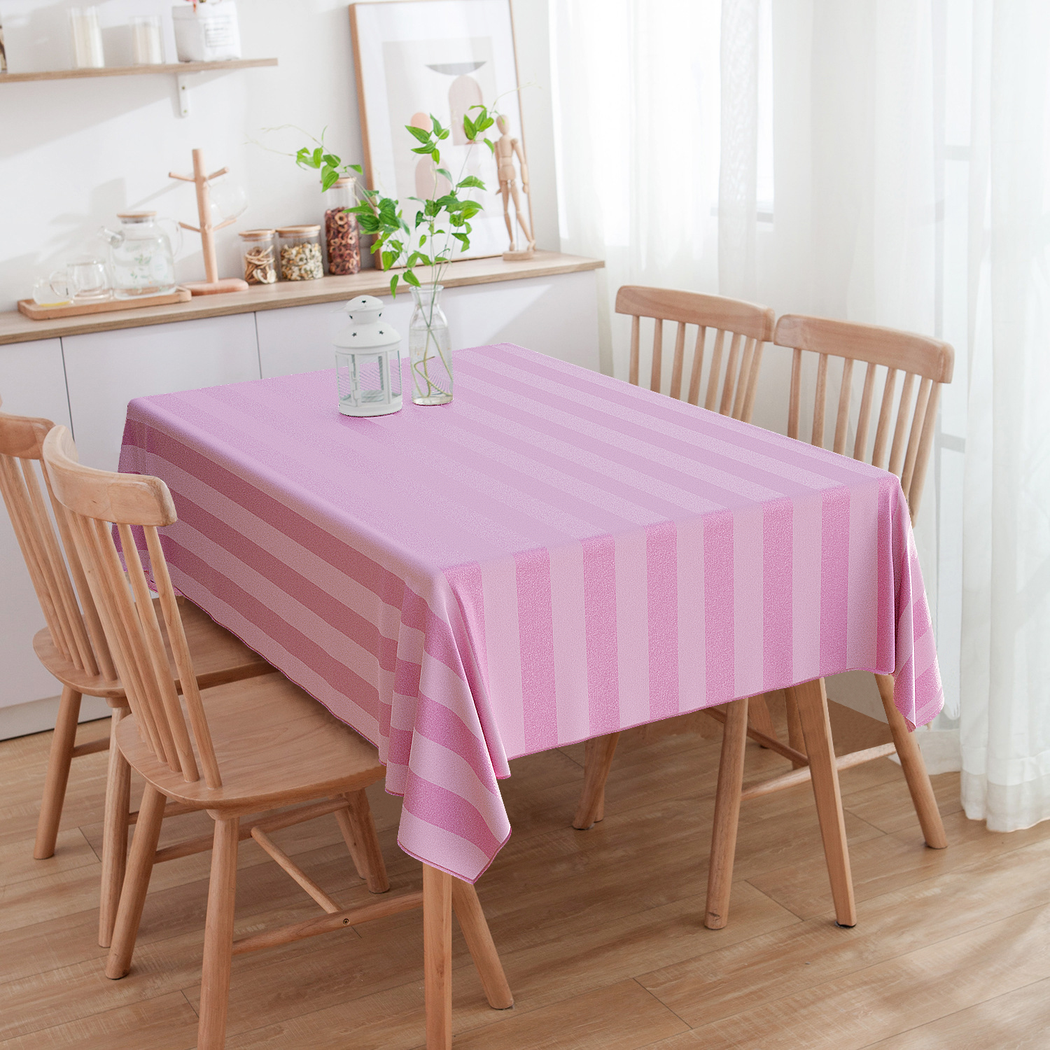 Toalha de Mesa Quadrada Listrado Rosa Bebê 2.20m x 2.20m