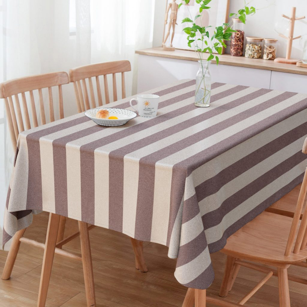 Toalha De Mesa Retangular 6 Lugares Listrado Marrom E Dourado