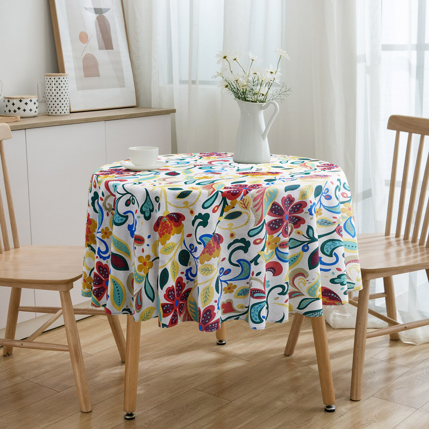 Toalha De Mesa Redonda Floral Colorido 4 Lugares