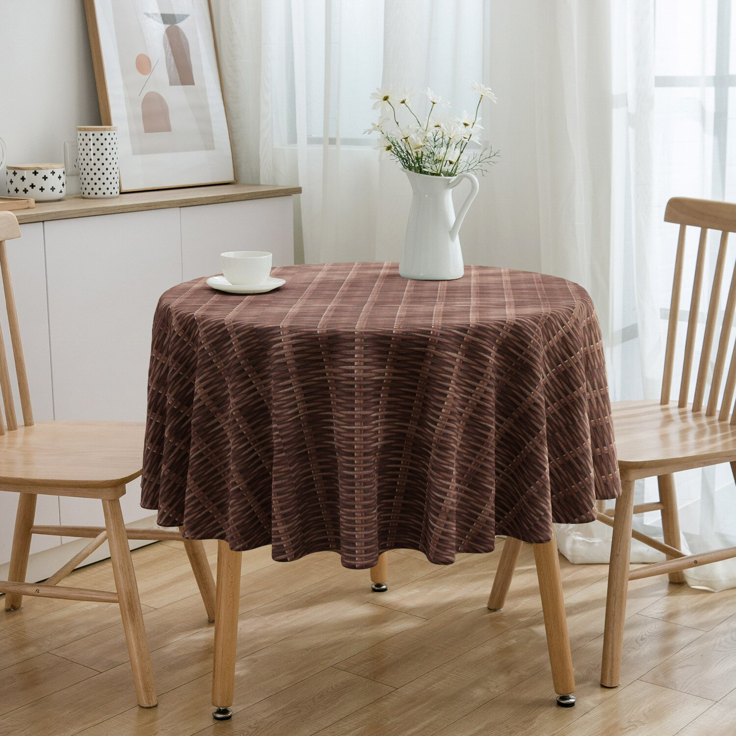 Toalha De Mesa Redonda Impermeável Ratan 4 Lugares