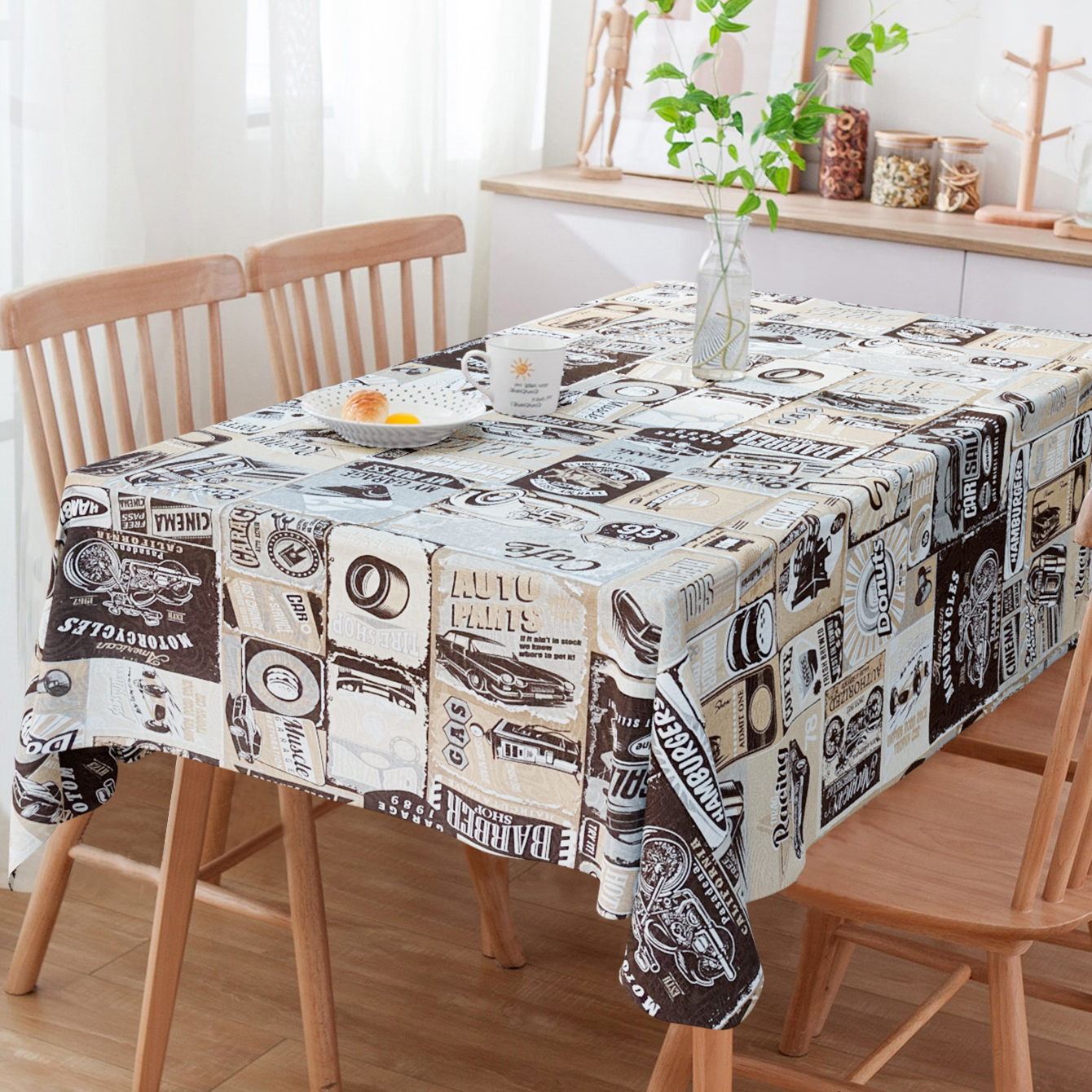 Toalha De Mesa Retangular Retro Marrom 3m x 1.40m