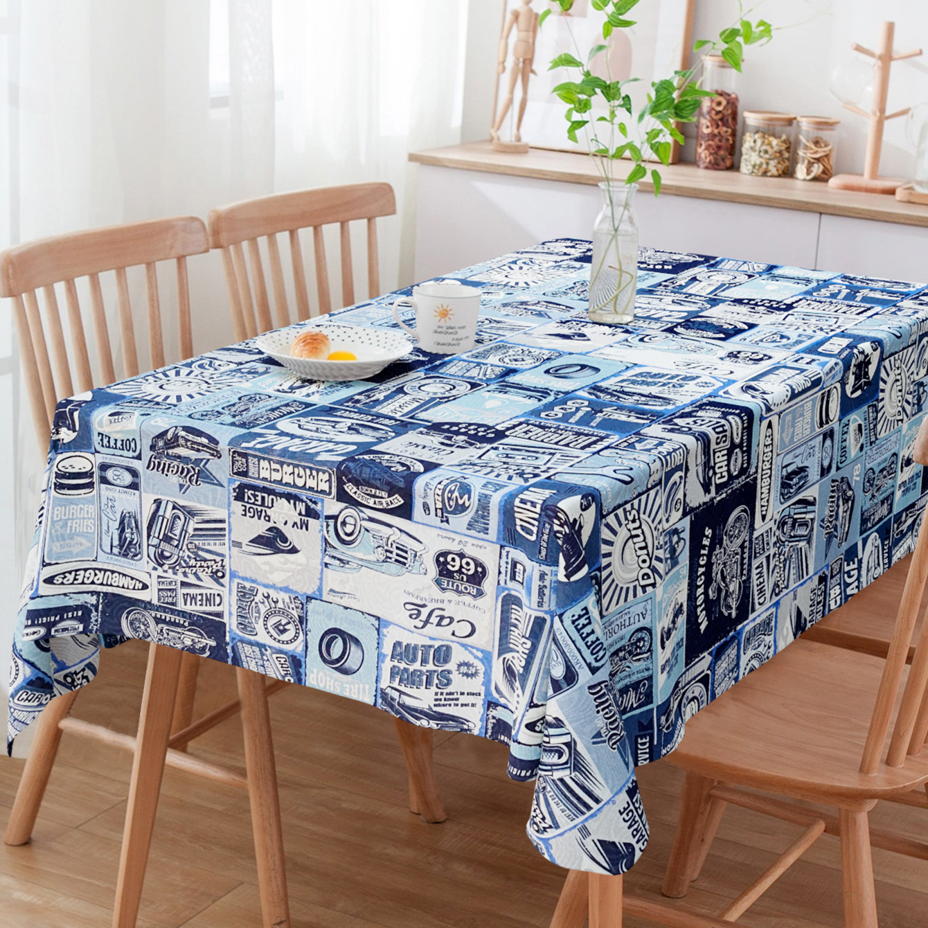 Toalha De Mesa Retangular Retro Azul 3m x 1.40m