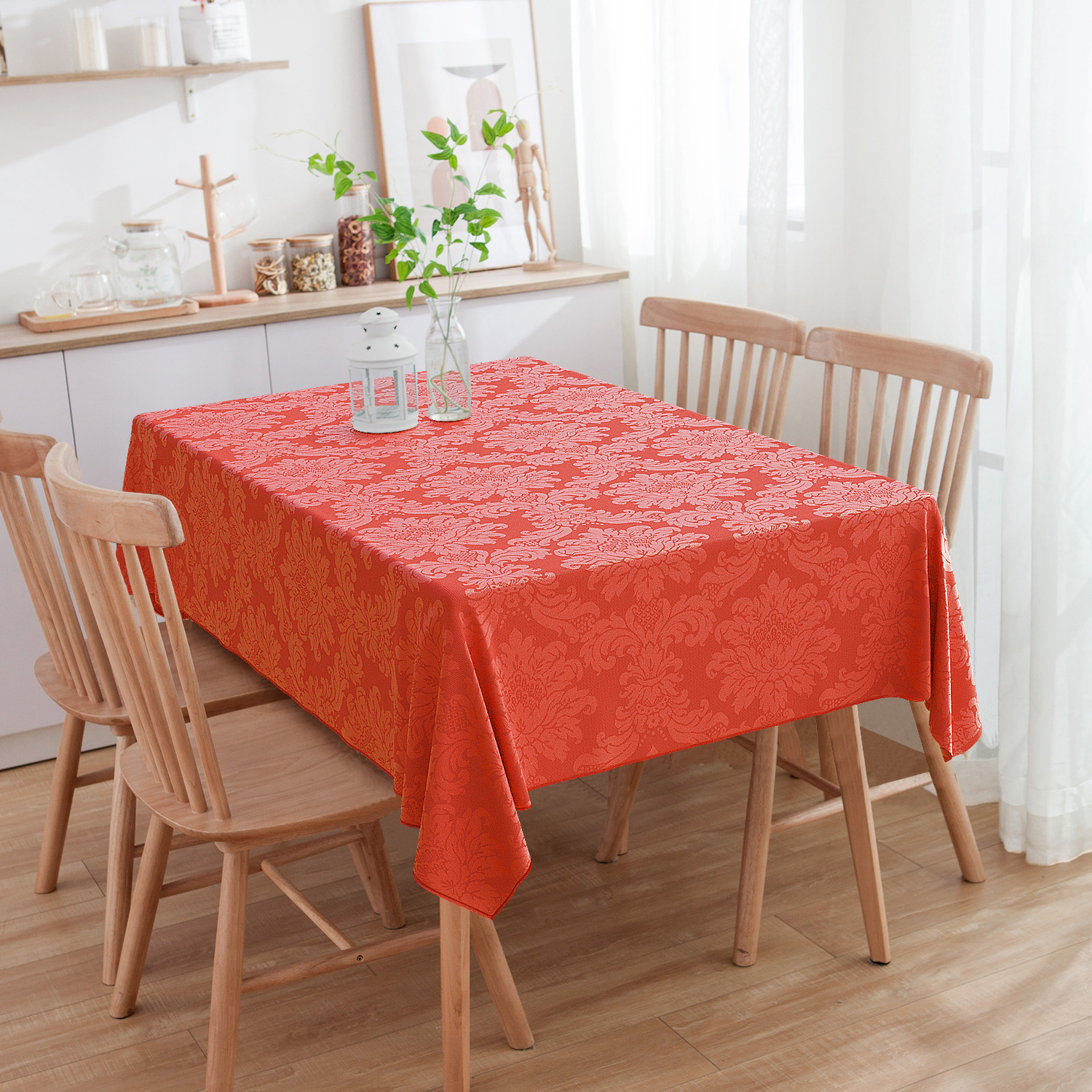 Toalha De Mesa Retangular 4 Lugares Medalhão Vermelho