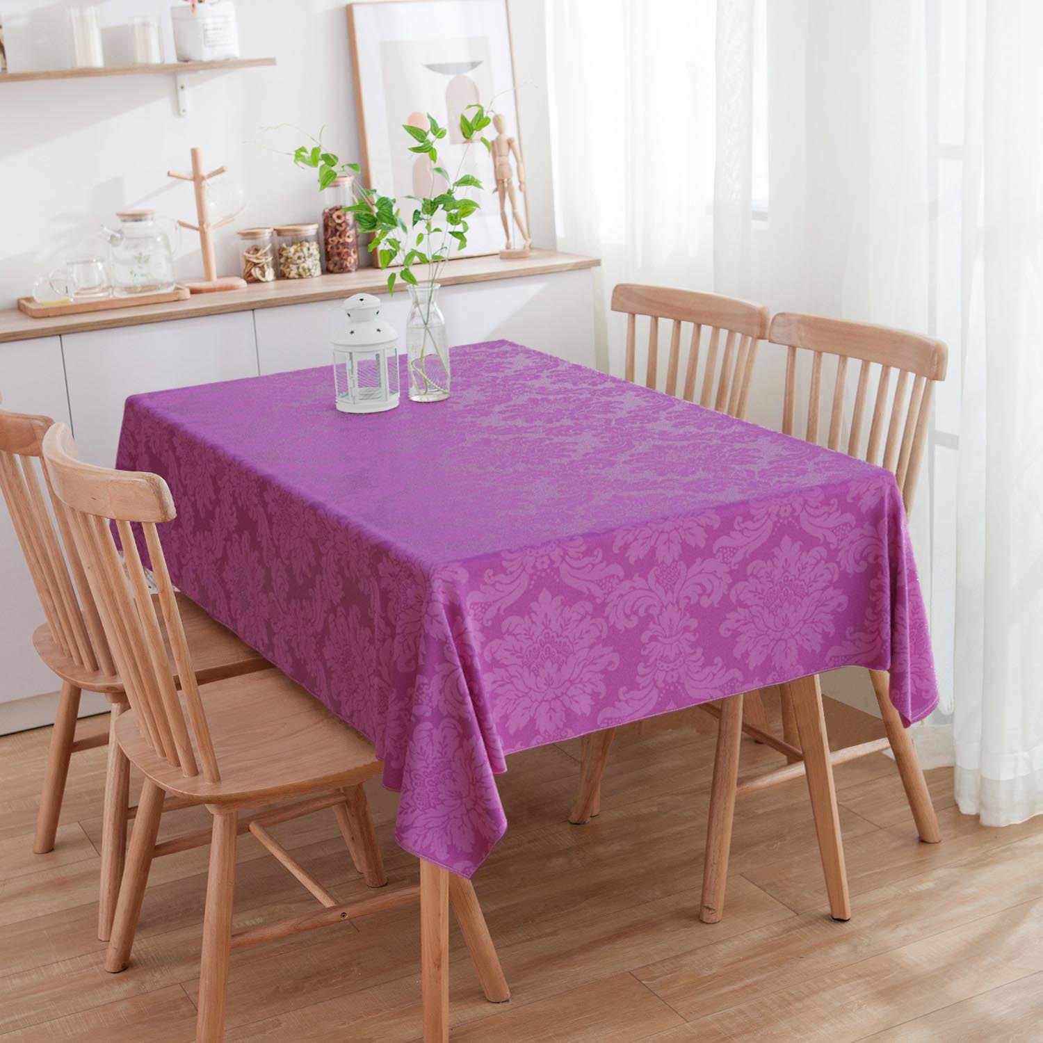 Toalha De Mesa Quadrada 4 Lugares Medalhão Rosa Pink