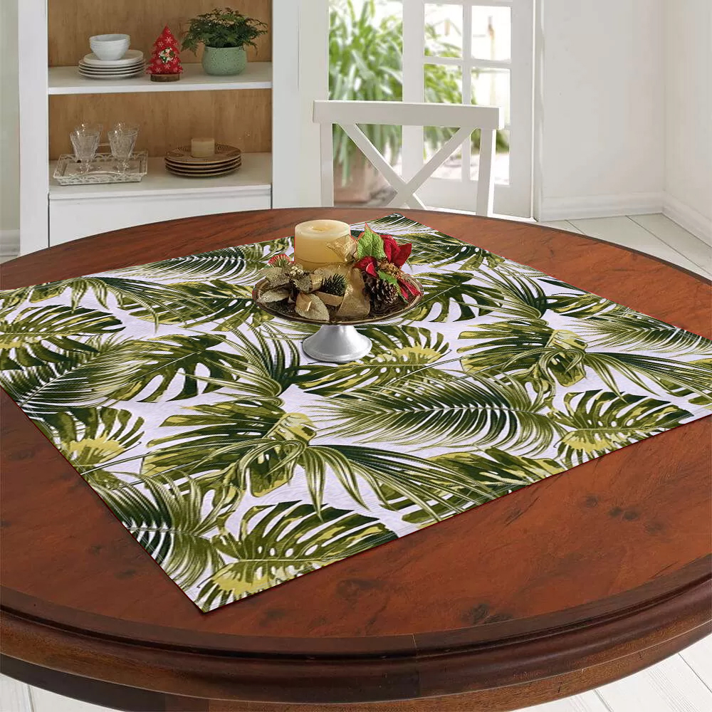 Toalha Centro De Mesa em Jacquard Estampado Folhagens