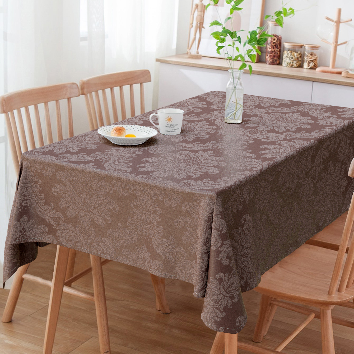 Toalha De Mesa Retangular Medalhão Marrom 2.20m x 2.20m