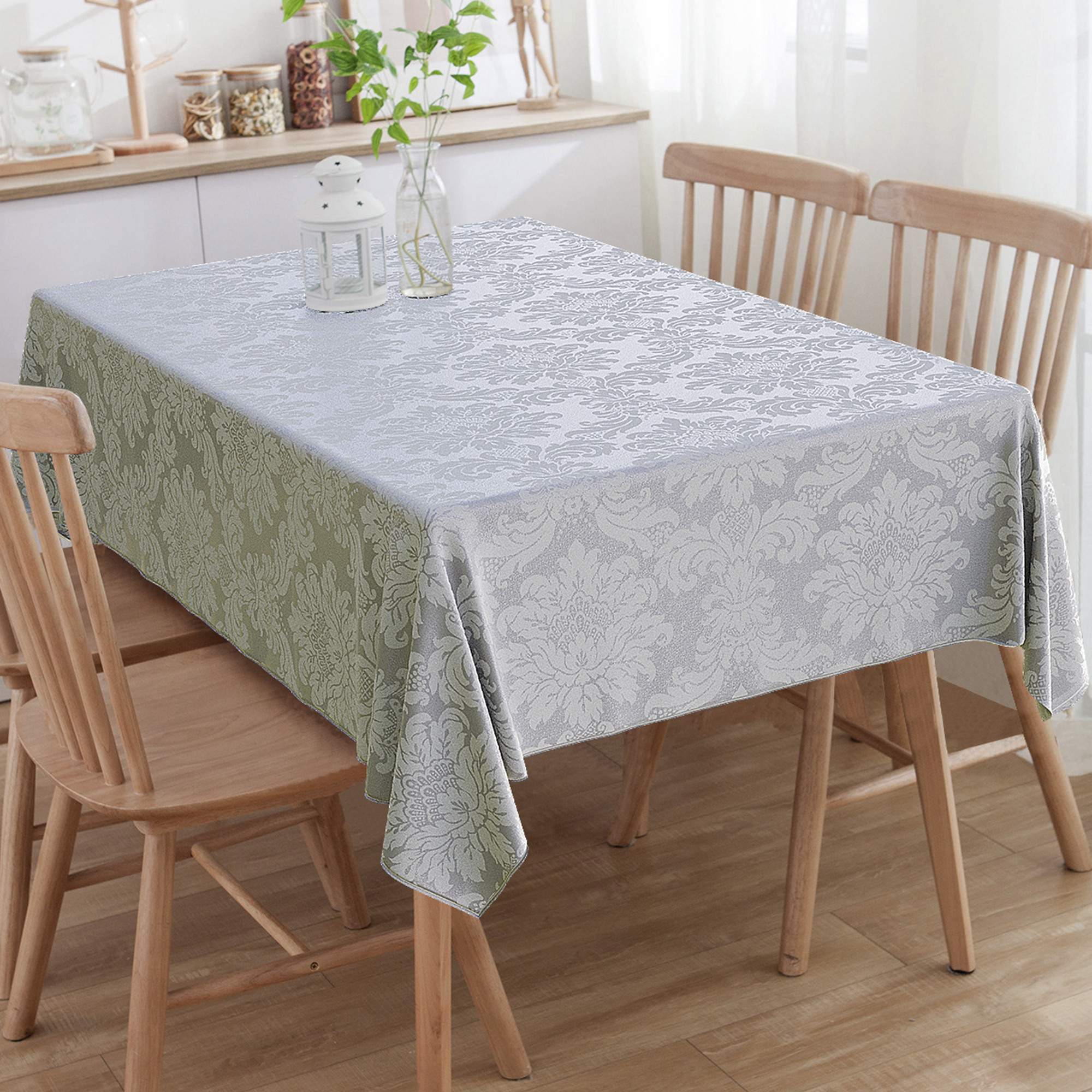 Toalha De Mesa Retangular Medalhão Cinza 3m x 1.40m
