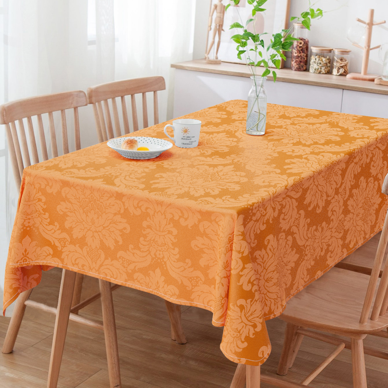 Toalha De Mesa Retangular 6 Lugares Medalhão Laranja