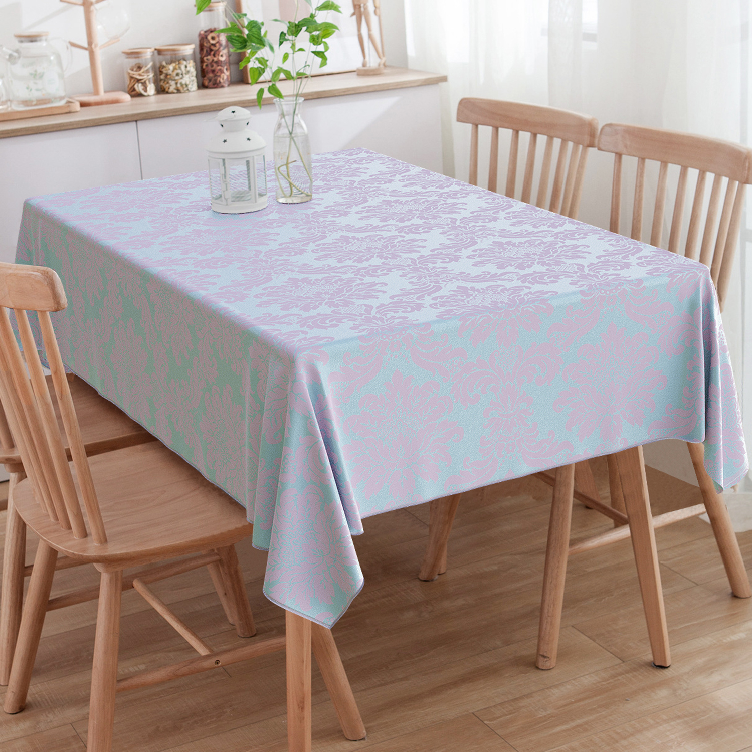 Toalha De Mesa Retangular 4 Lugares Medalhão Tiffany E Rosa