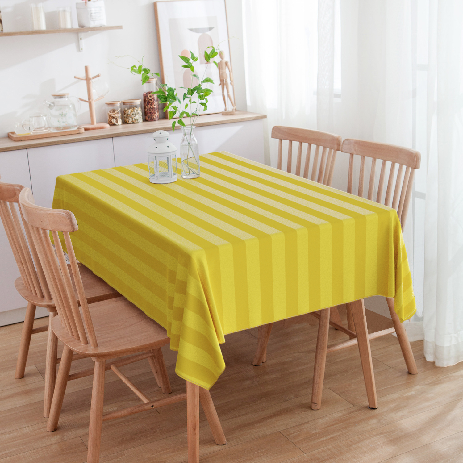 Toalha De Mesa Retangular 6 Lugares Listrado Amarelo