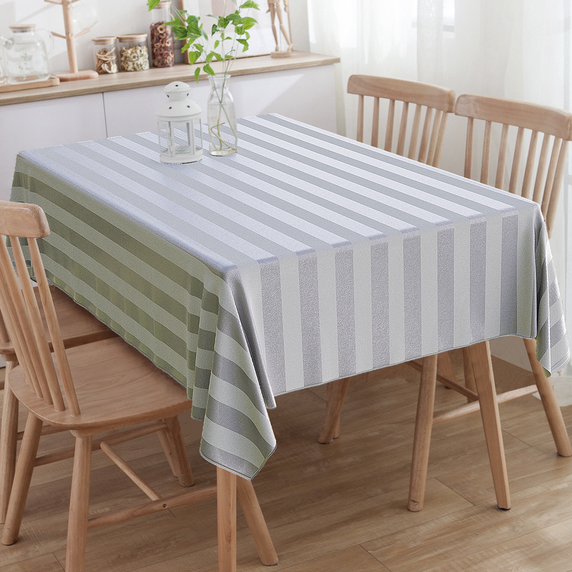 Toalha De Mesa Retangular 6 Lugares Listrado Cinza