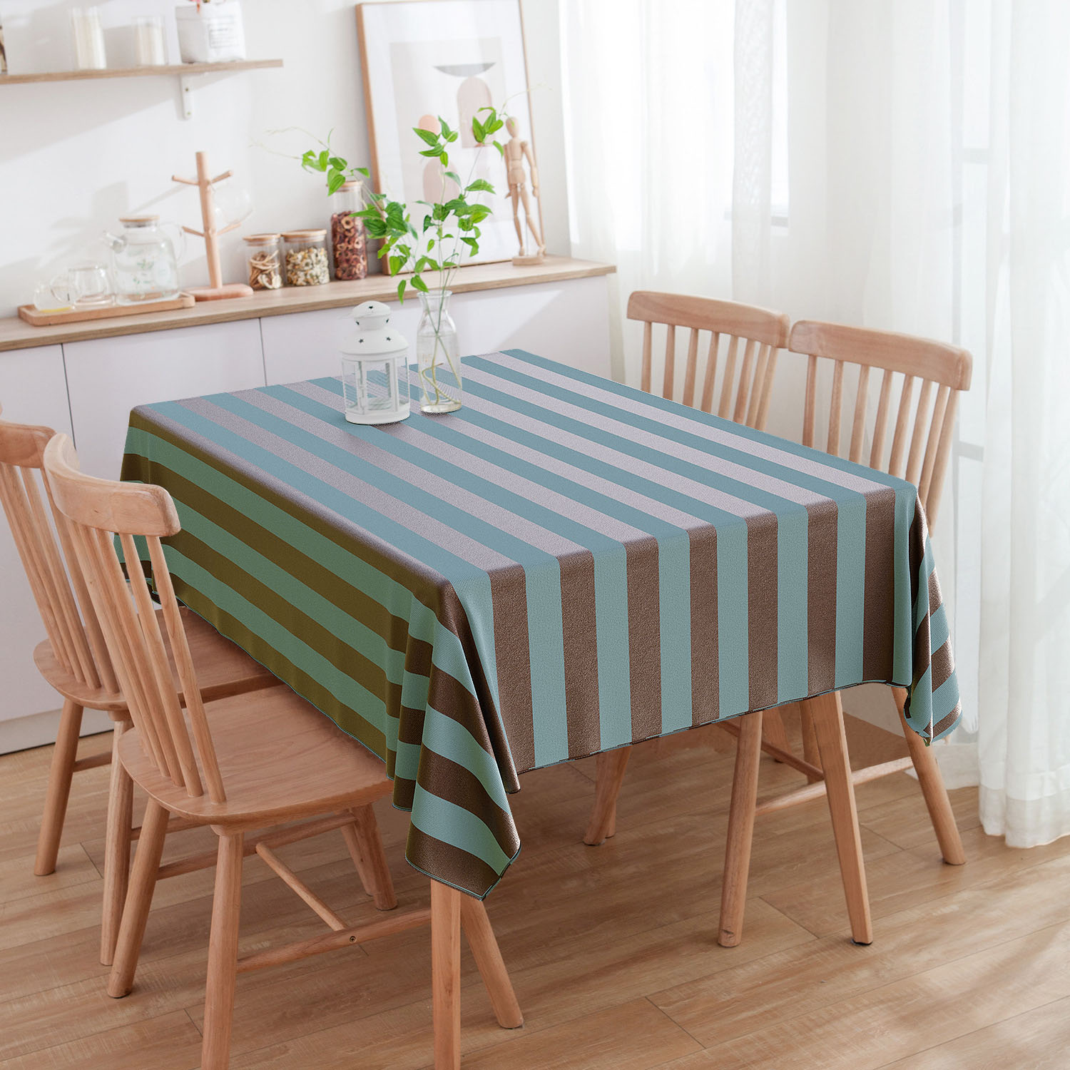 Toalha De Mesa Retangular 6 Lugares Listrado Tiffany E Marrom