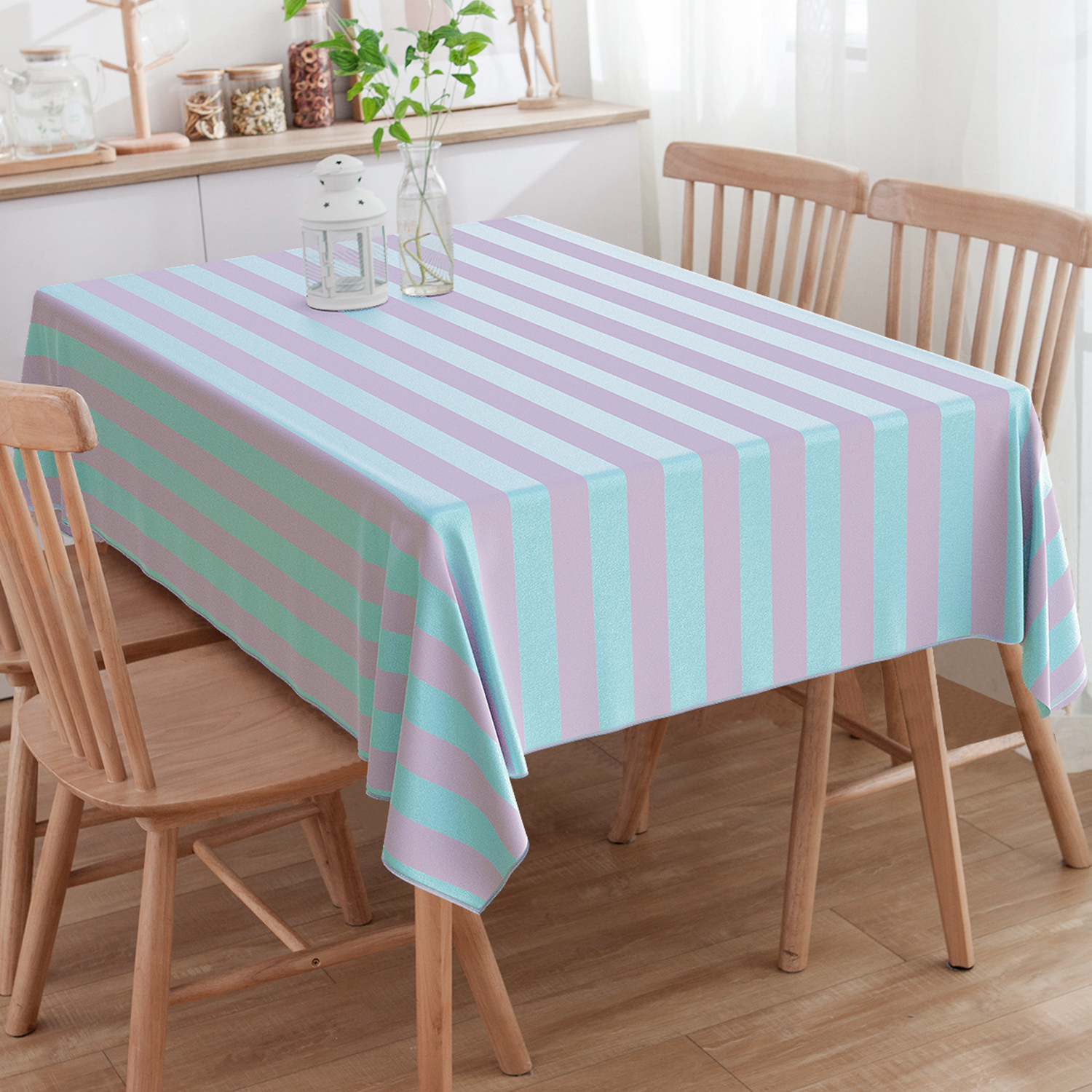 Toalha De Mesa Quadrada Jacquard Tradicional 4 Lugares Rosê e Tiffany Listrado