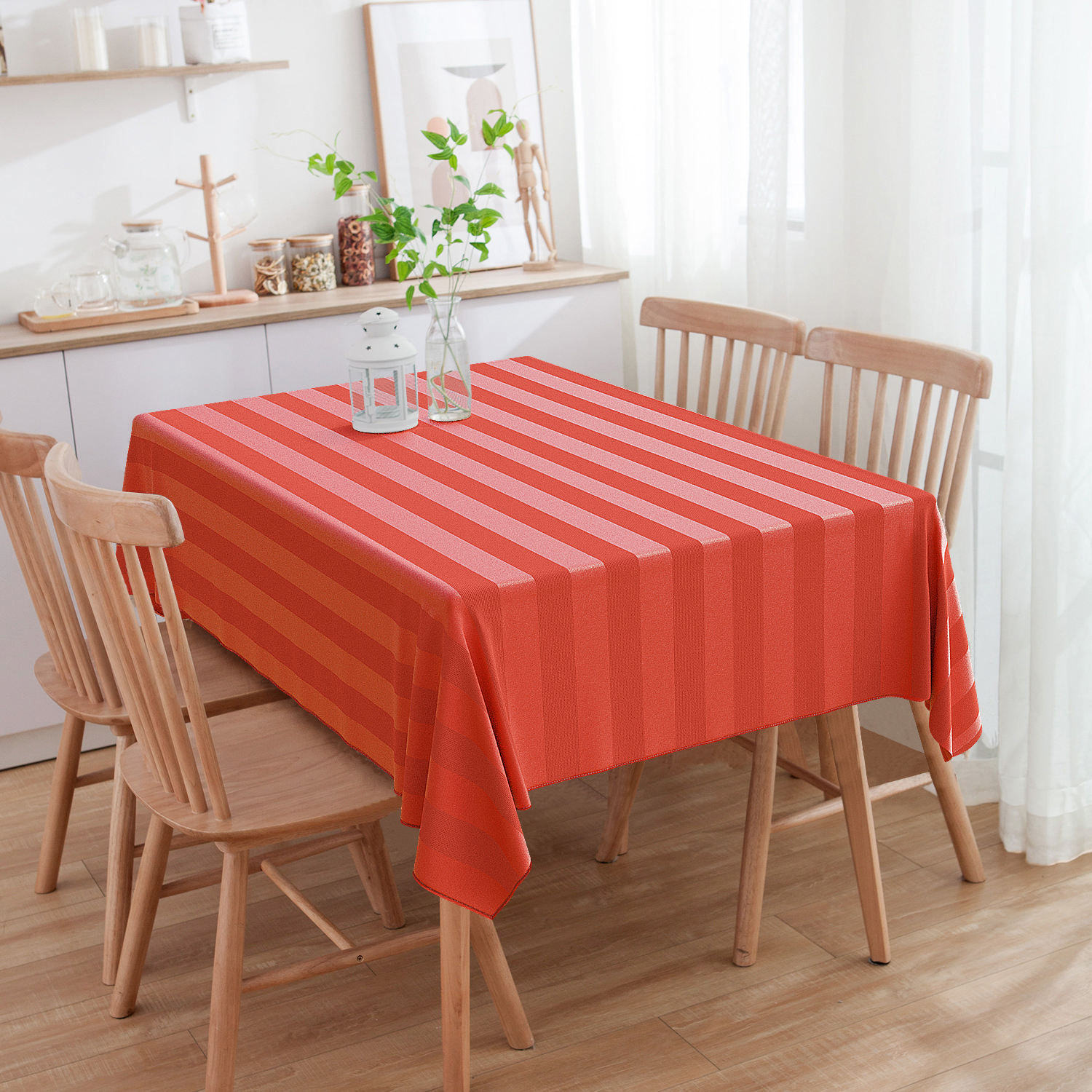 Toalha De Mesa Retangular 4 Lugares Listrado Vermelho