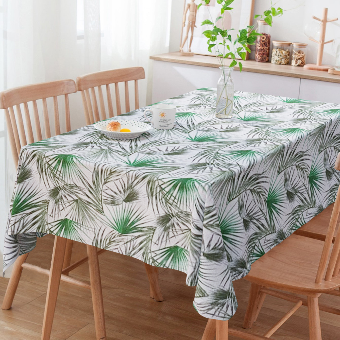 Toalha De Mesa Quadrada Folhas Tropicais Verdes 4 Lugares