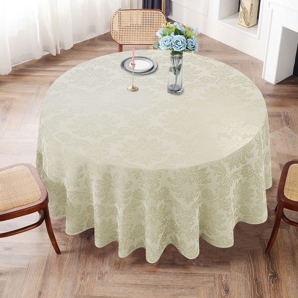 Toalha De Mesa Redonda Bege Medalhão 10 Lugares