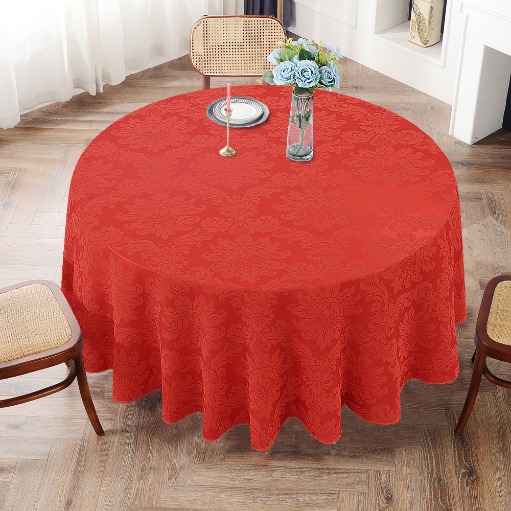 Toalha De Mesa Redonda Vermelha Medalhão 10 Lugares