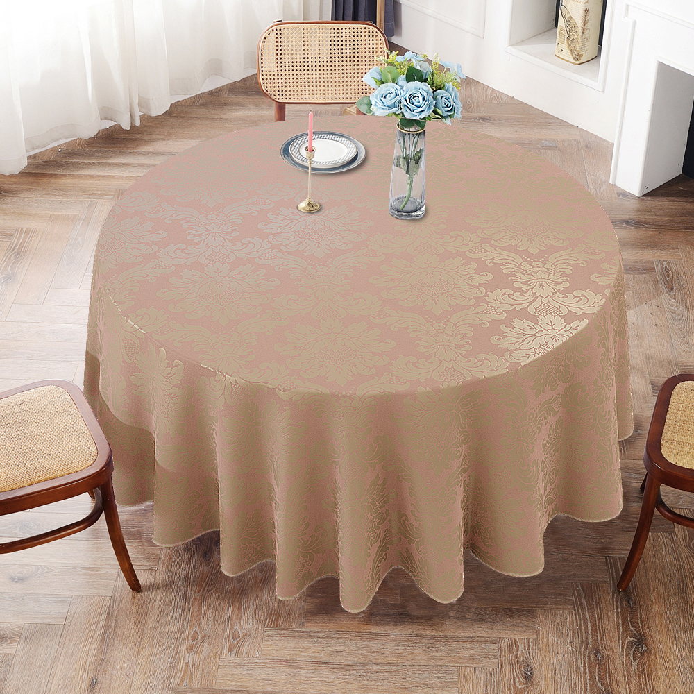 Toalha De Mesa Redonda Rosê e Dourado 10 Lugares