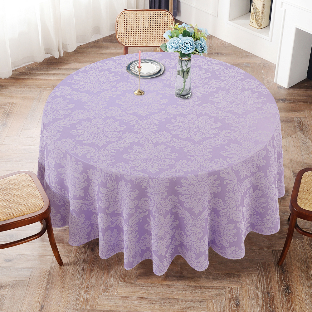 Toalha De Mesa Redonda Medalhão Lilás E Crú 10 Lugares