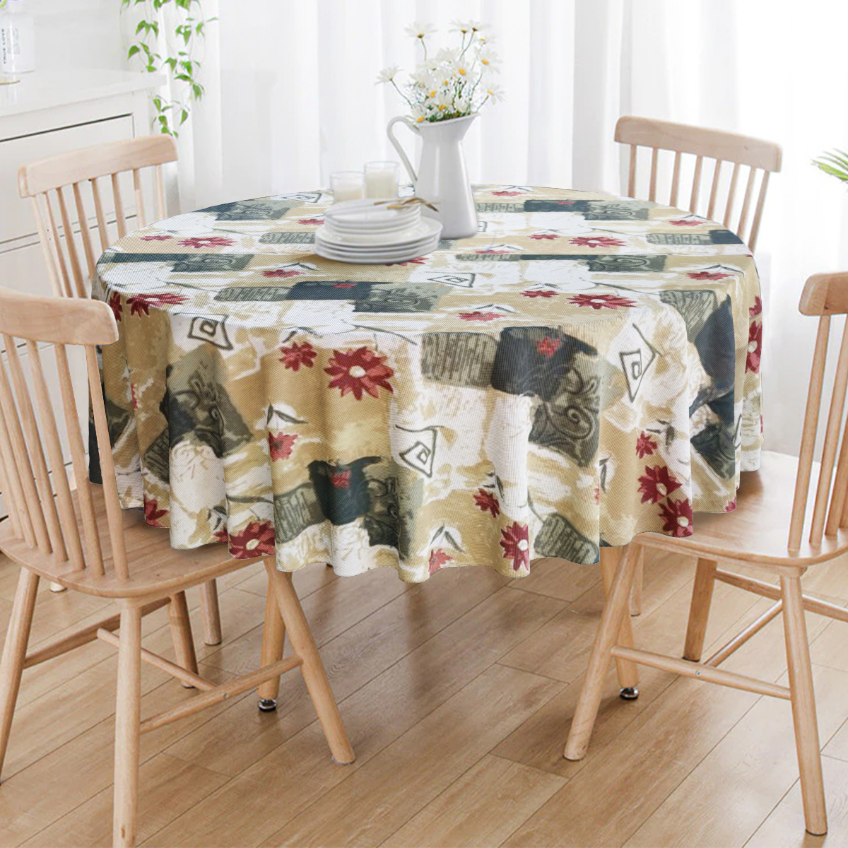 Toalha De Mesa Redonda Abstrato 4 Lugares