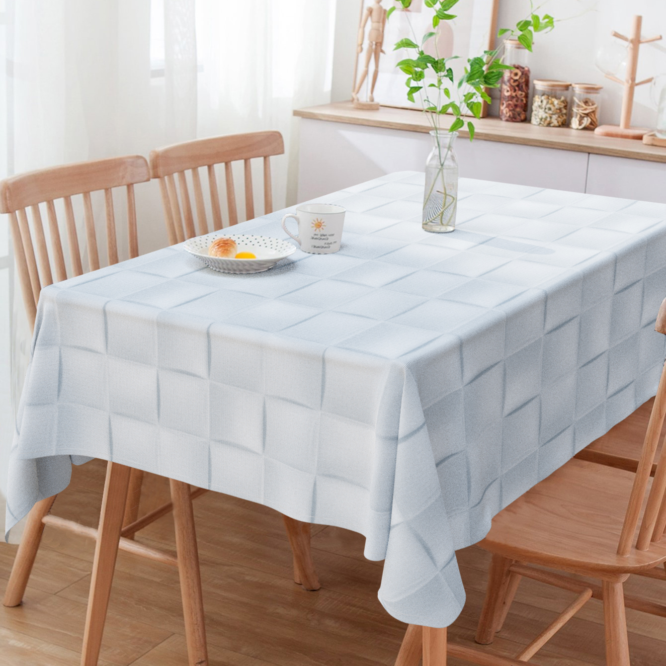 Toalha de Mesa Quadrada Blocos Pastilhas 3D Cinza 4 Lugares